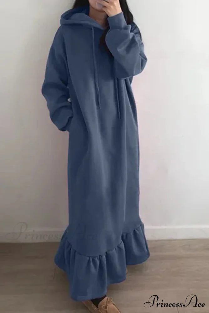 Hoodie Fishtail Sweatshirt Dress Blue / S