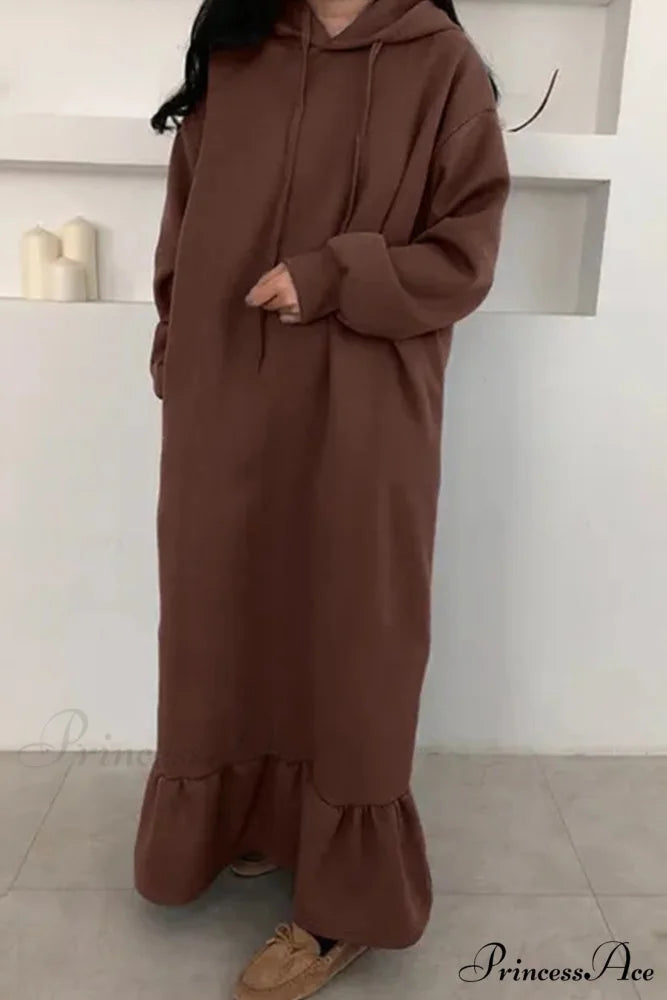 Hoodie Fishtail Sweatshirt Dress Coffee / S