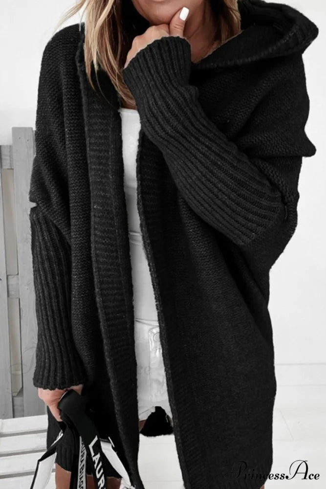 Hoodie Front Open Cardigan Black / S