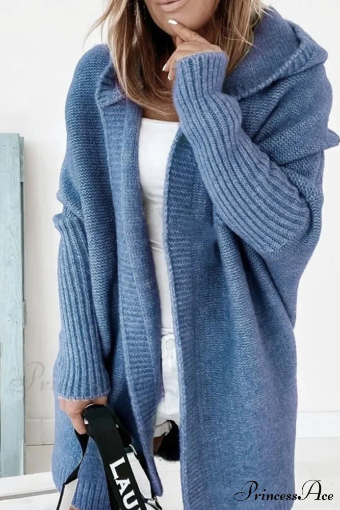 Hoodie Front Open Cardigan Blue / L
