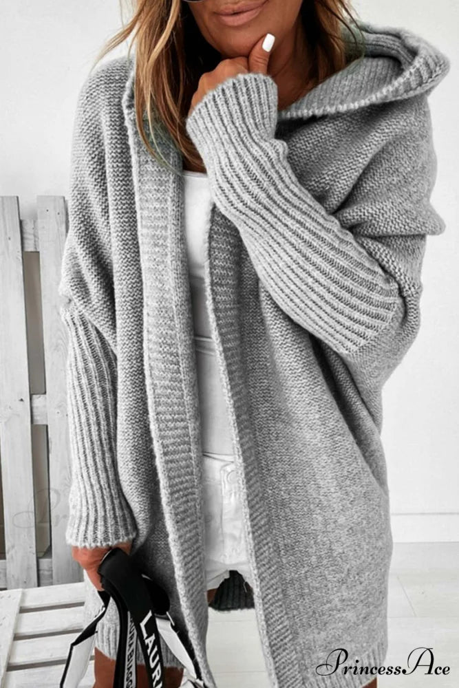Hoodie Front Open Cardigan Grey / L