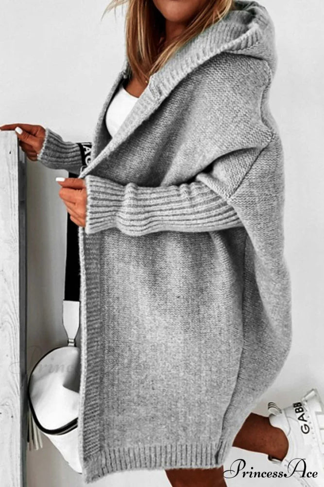 Hoodie Front Open Cardigan Grey / S