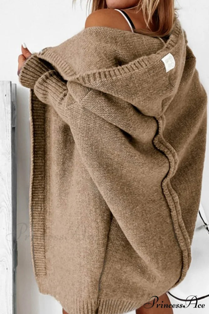 Hoodie Front Open Cardigan Khaki / S