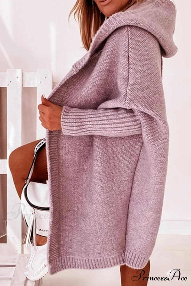 Hoodie Front Open Cardigan Purple / L