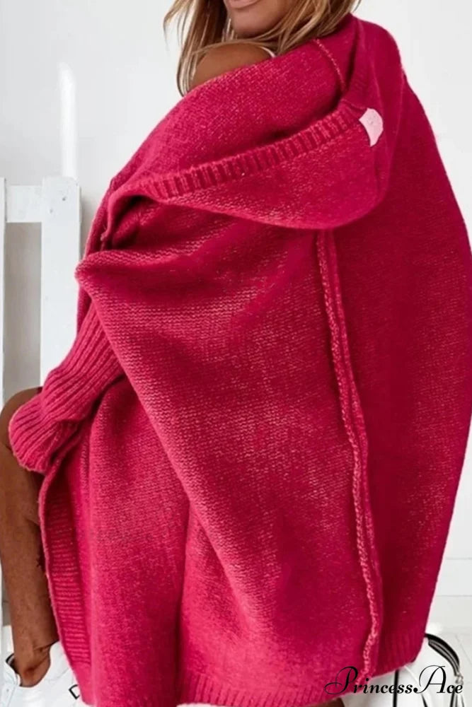 Hoodie Front Open Cardigan Red / L