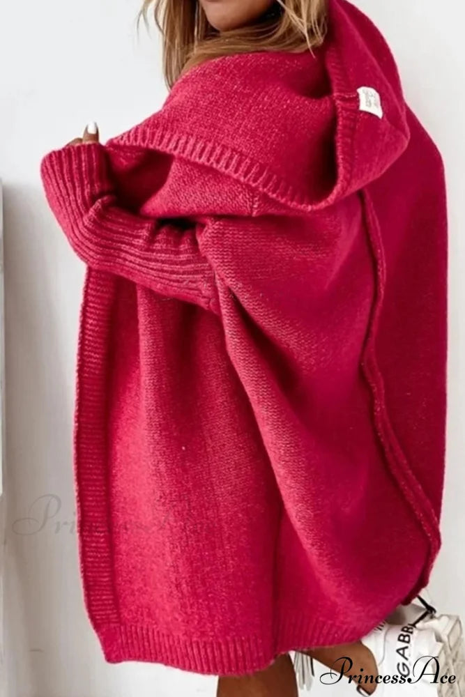 Hoodie Front Open Cardigan Red / M