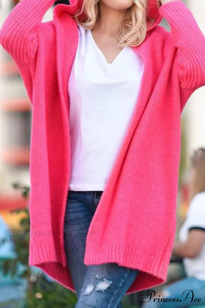 Hoodie Front Open Cardigan Rose / L
