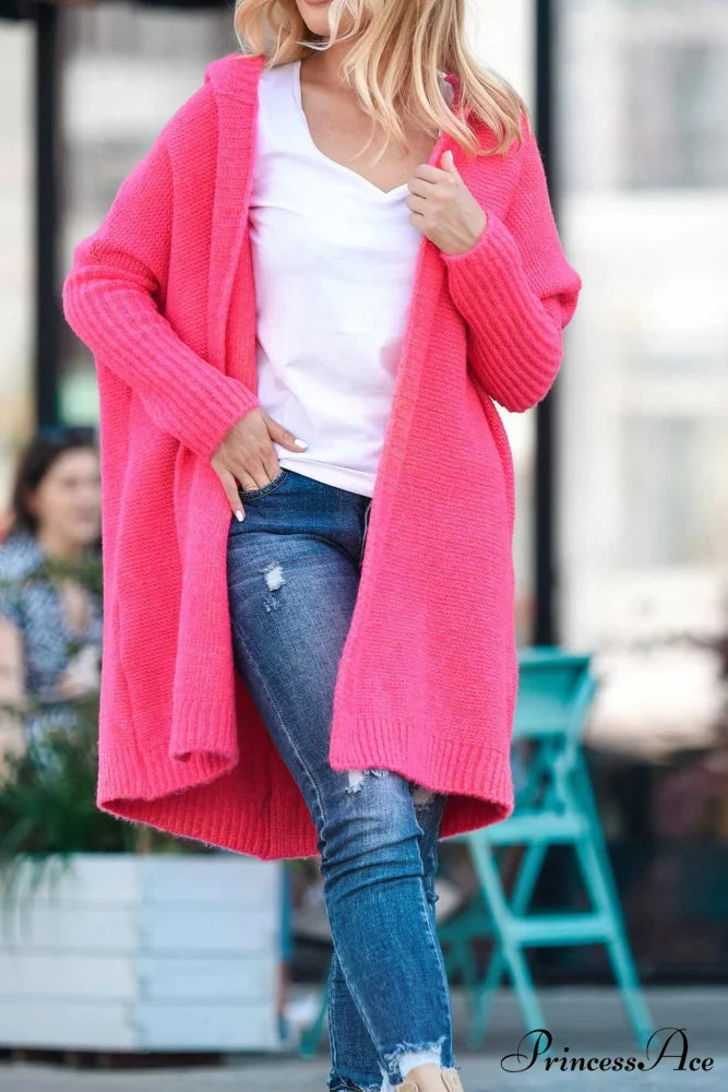 Hoodie Front Open Cardigan Rose / S