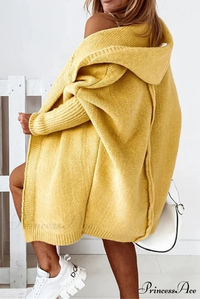 Hoodie Front Open Cardigan Yellow / S