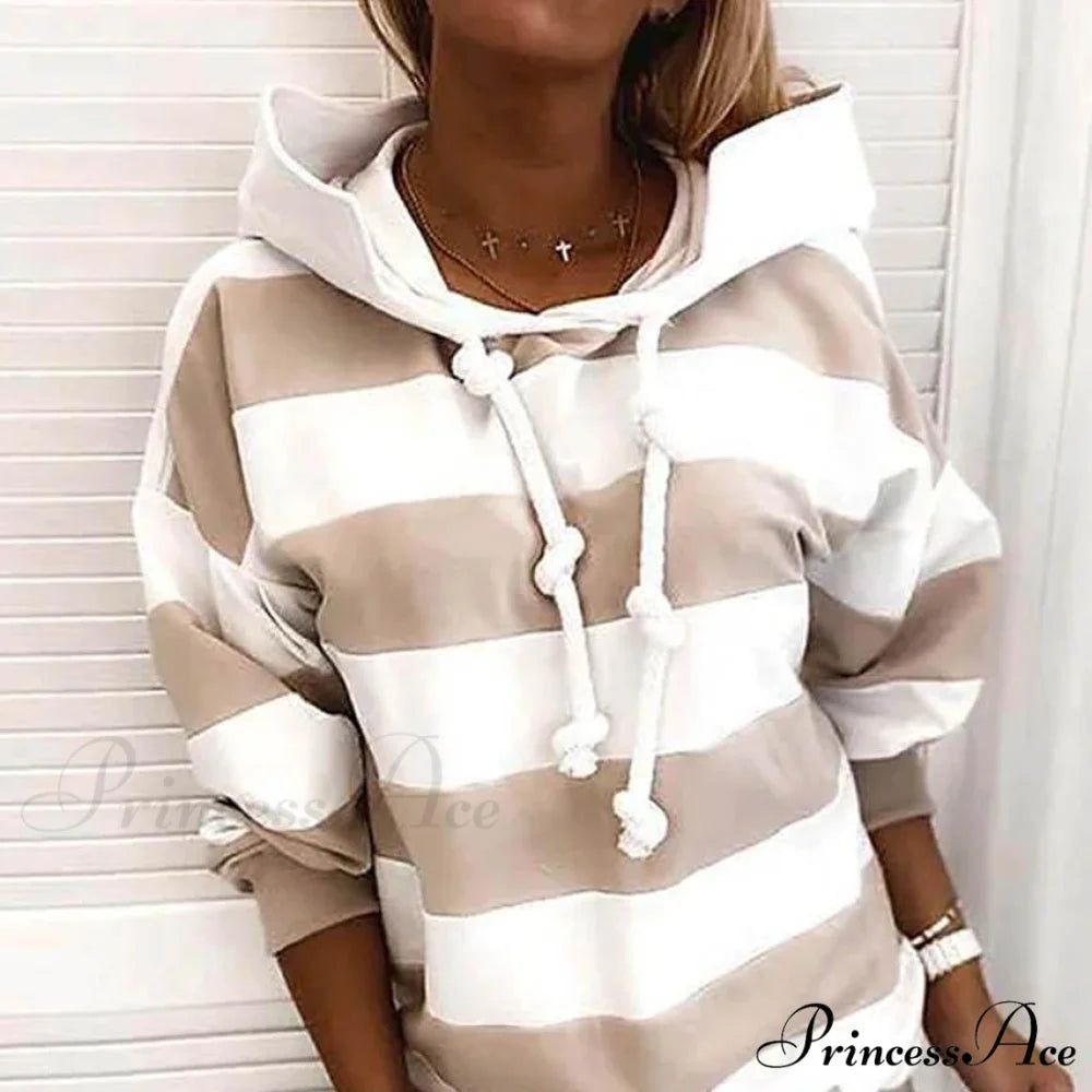 Hoodie Striped Women’s Casual Pullover Sweatshirt Beige / S