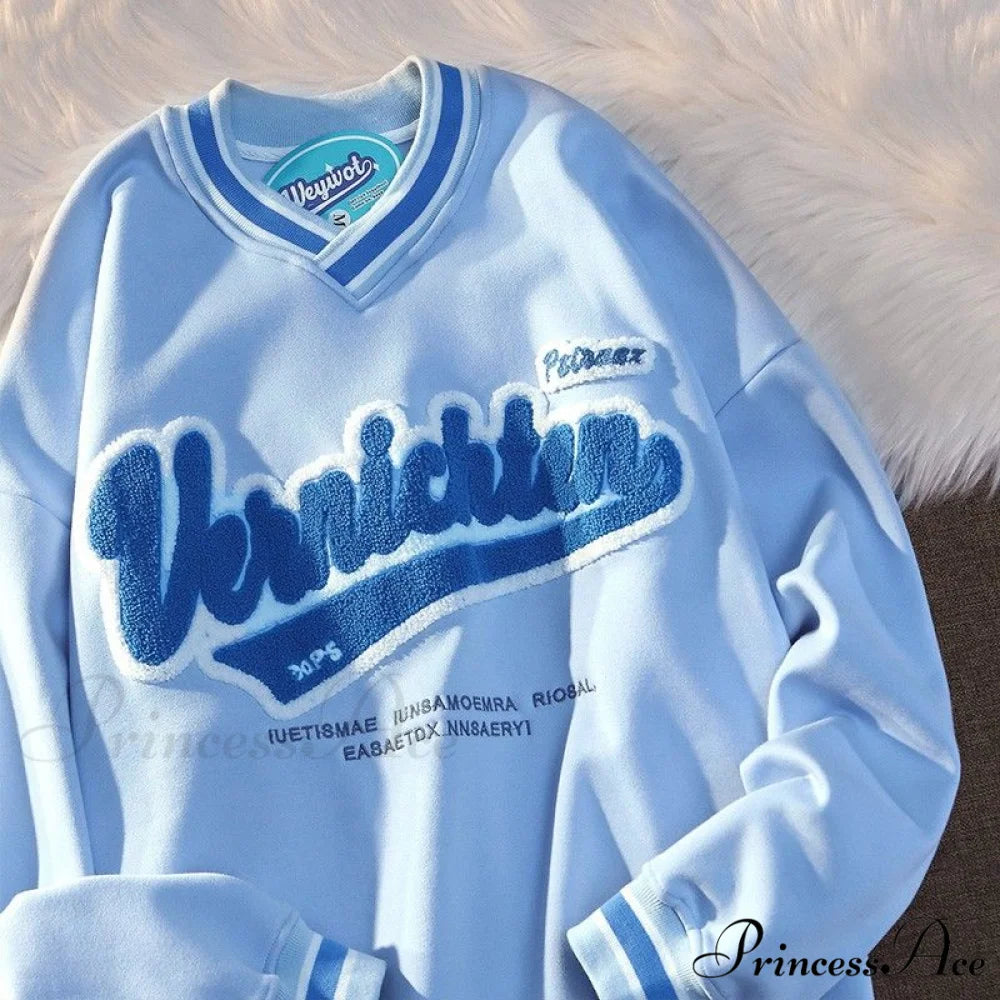 Hoodie Valentine’s Retro Letter Harajuku Size Long-Sleeve Plus V-Neck Day Embroidery Y2K Sweatshirt Women’s Fashion