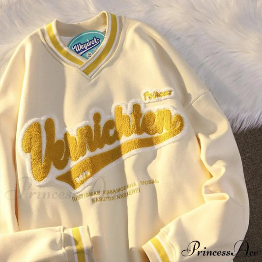 Hoodie Valentine’s Retro Letter Harajuku Size Long-Sleeve Plus V-Neck Day Embroidery Y2K Sweatshirt Women’s Fashion