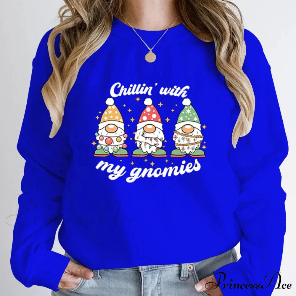 Hoodless Light Chillin’ Gnomies Round Neck Pullover Christmas Hoodie Blue / S Christmas Hoodies-L