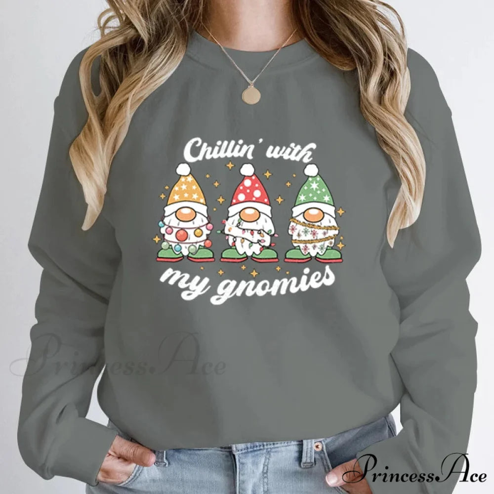 Hoodless Light Chillin’ Gnomies Round Neck Pullover Christmas Hoodie MULTI / S Christmas Hoodies-L