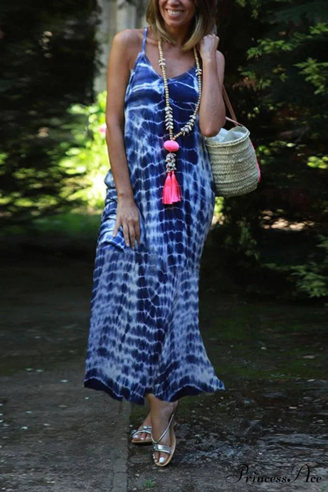 Hot Deep V Print Modern Floral Women Formal Maxi Dress Blue / S