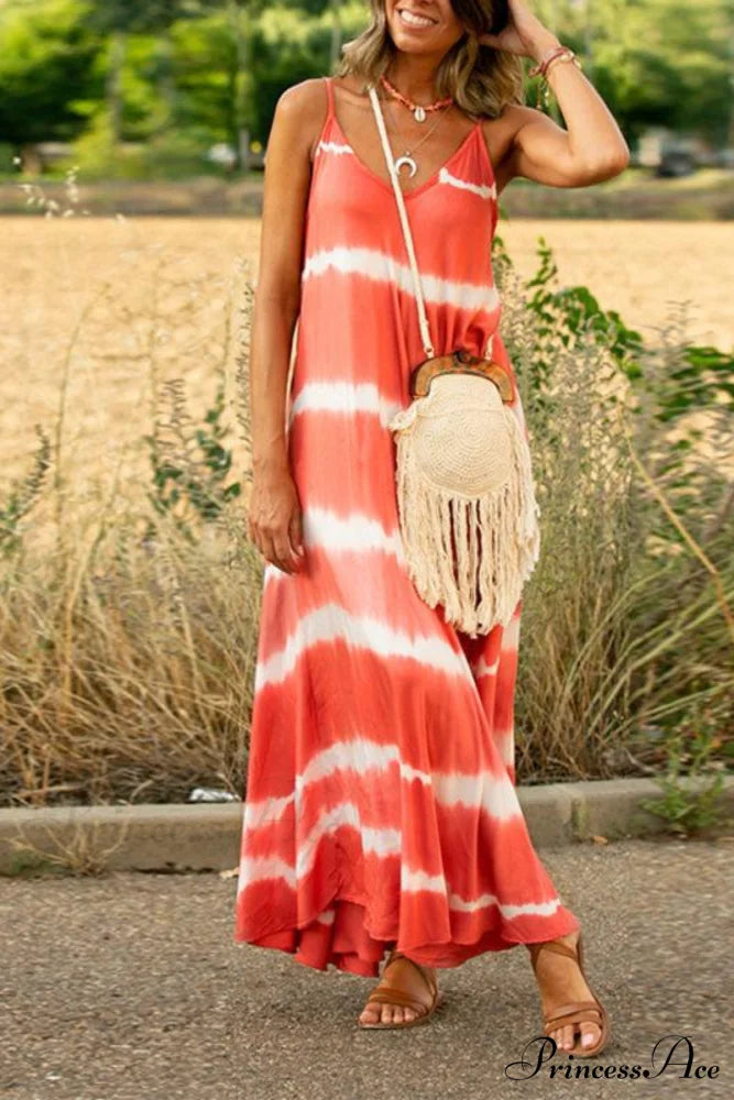 Hot Deep V Print Modern Floral Women Formal Maxi Dress Watermelon / S