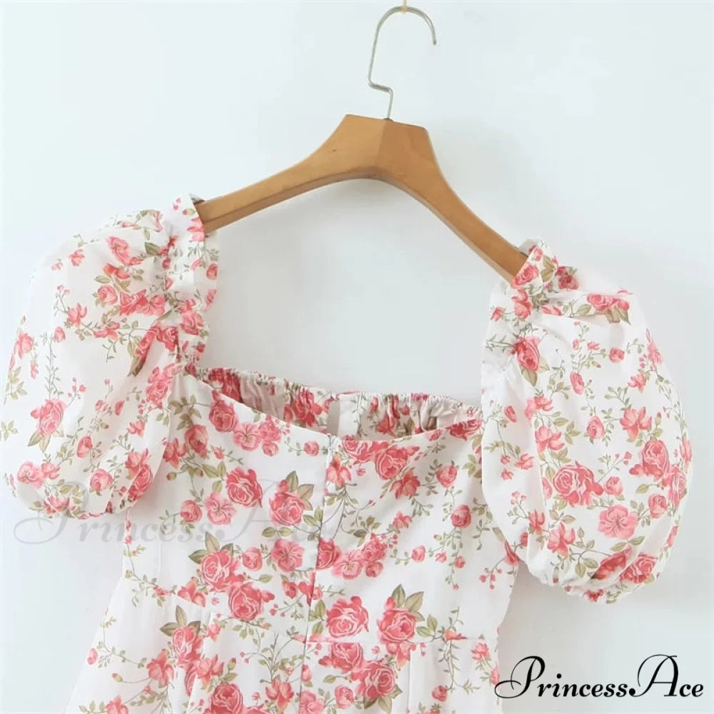 Hot Milkmaid Floral Charming Split Midi Dress