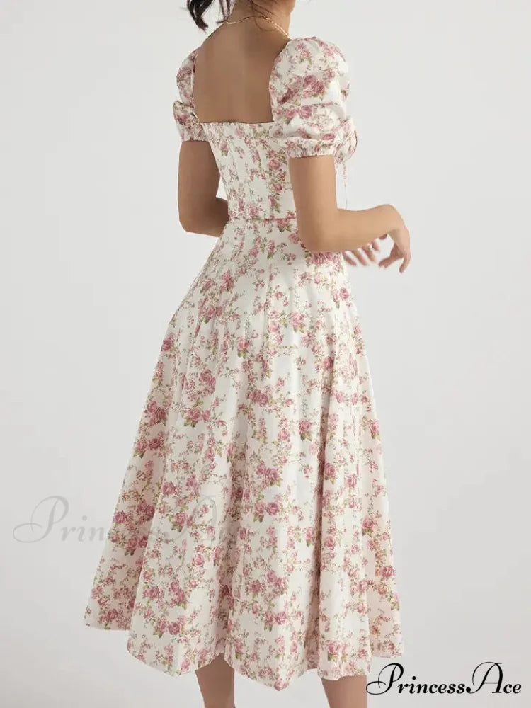 Hot Milkmaid Floral Charming Split Midi Dress