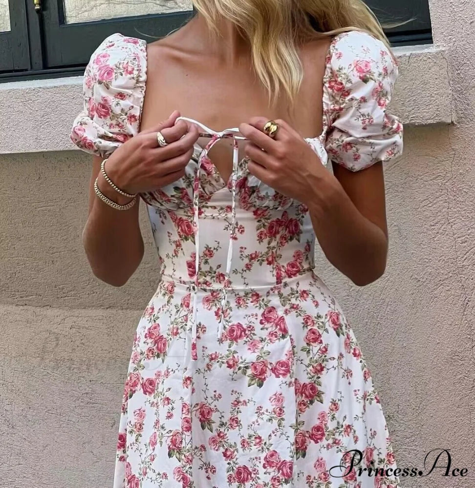 Hot Milkmaid Floral Charming Split Midi Dress
