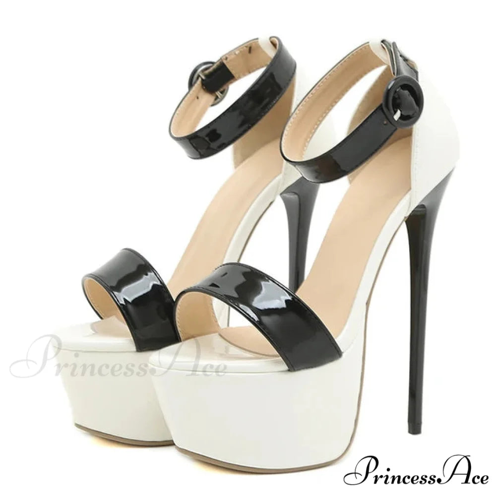 Hot-Sales Summer Sexy 17CM Sandals High-HeelsFashion Open-Toe Buckles Nightclub Party Black High Heel Black white / 35
