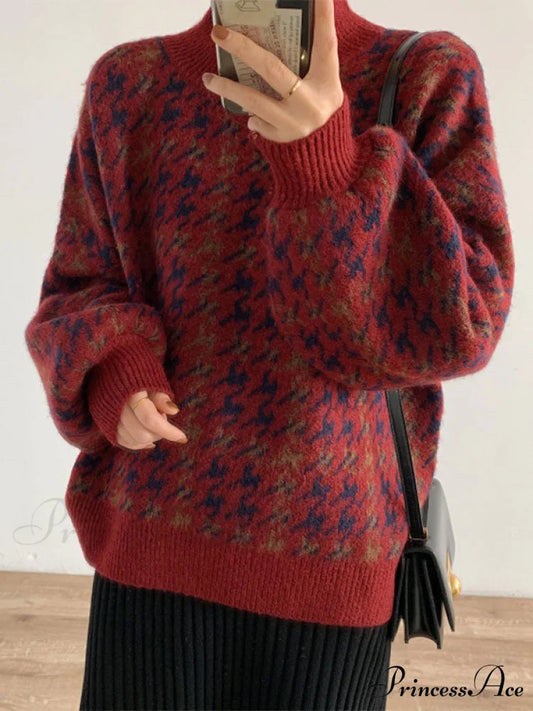 Houndstooth Button Graceful Front Pleated Dress