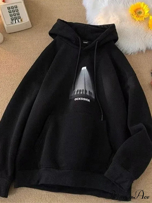 Humorous Graphic Fuzzy Y2K Hoodie Black / M(40-45KG) hoodies-241228