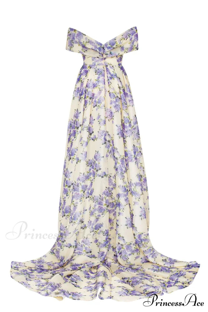 Hydrangea Chic Off-The-Shoulder Charming Floral Maxi Dress