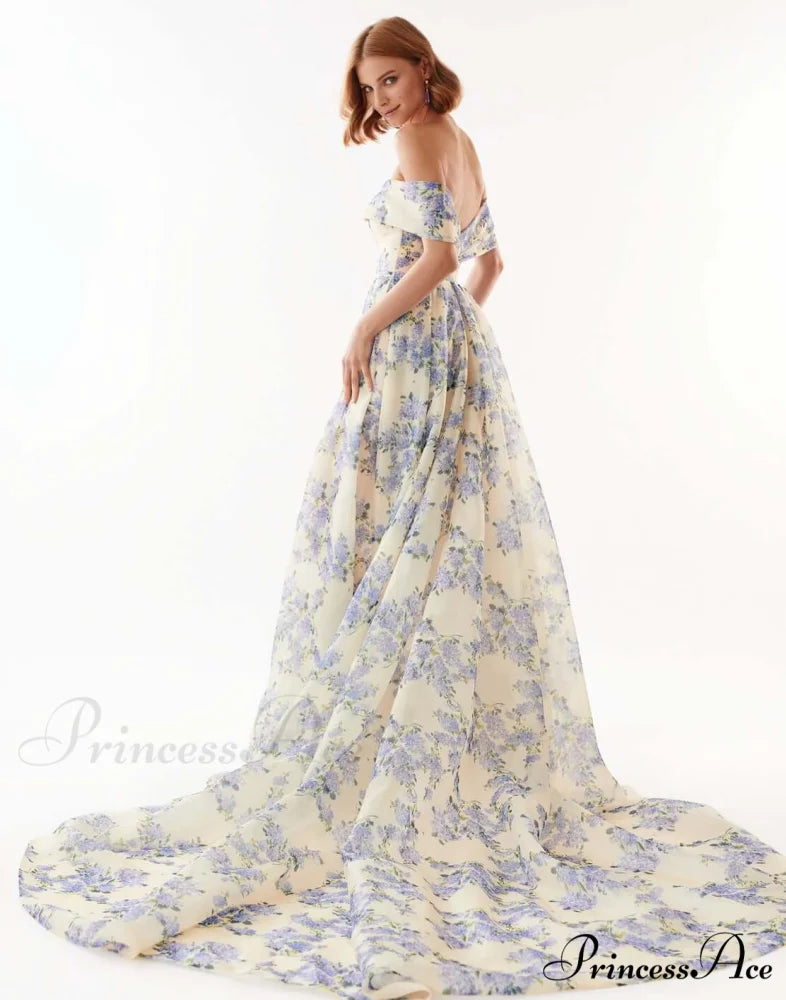 Hydrangea Chic Off-The-Shoulder Charming Floral Maxi Dress