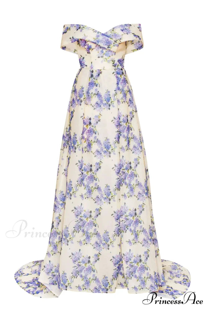 Hydrangea Chic Off-The-Shoulder Charming Floral Maxi Dress XXS / Hydrangea / White Underskirt