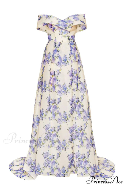 Hydrangea Chic Off-The-Shoulder Charming Floral Maxi Dress XXS / Hydrangea / White Underskirt