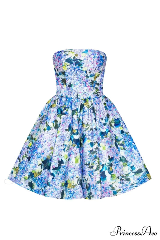 Hydrangea Corset Stylish Mini Dress XXS / Blue Hydrangea
