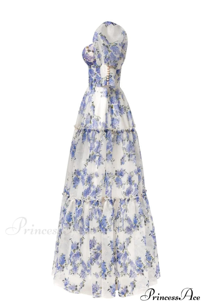 Hydrangea Feminine Voluminous Charming Sheer Sleeves Dress