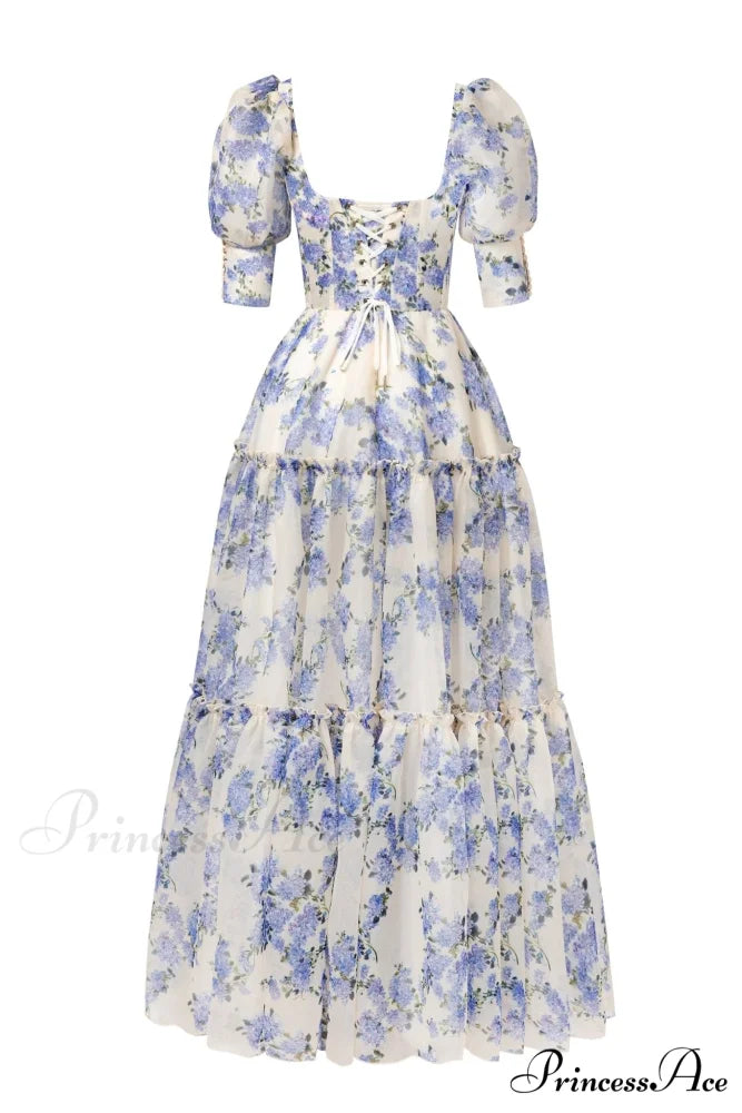 Hydrangea Feminine Voluminous Charming Sheer Sleeves Dress