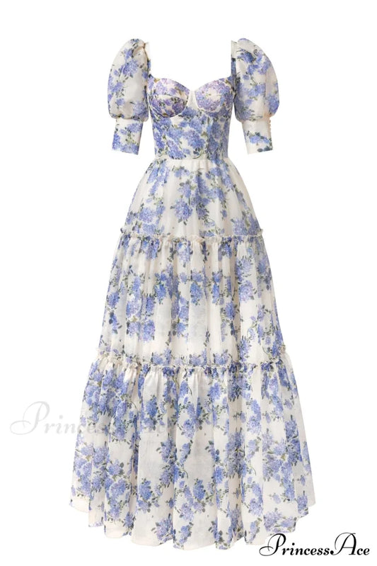 Hydrangea Feminine Voluminous Charming Sheer Sleeves Dress XXS / Hydrangea