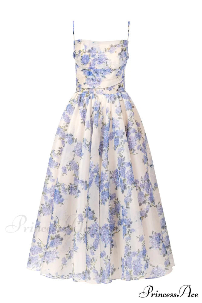 Hydrangea Spaghetti Stylish Strap Midi Dress XXS / Hydrangea