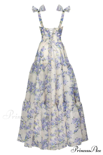 Hydrangea Tender Floral Charming Maxi Tie-Strap Dress