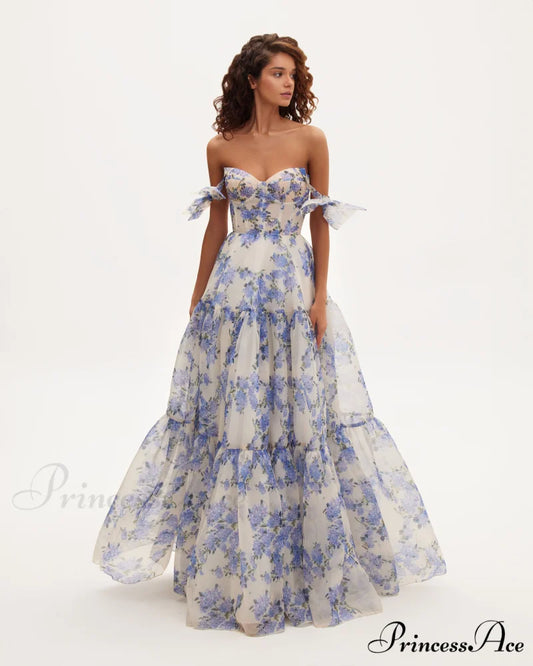 Hydrangea Tender Floral Charming Maxi Tie-Strap Dress