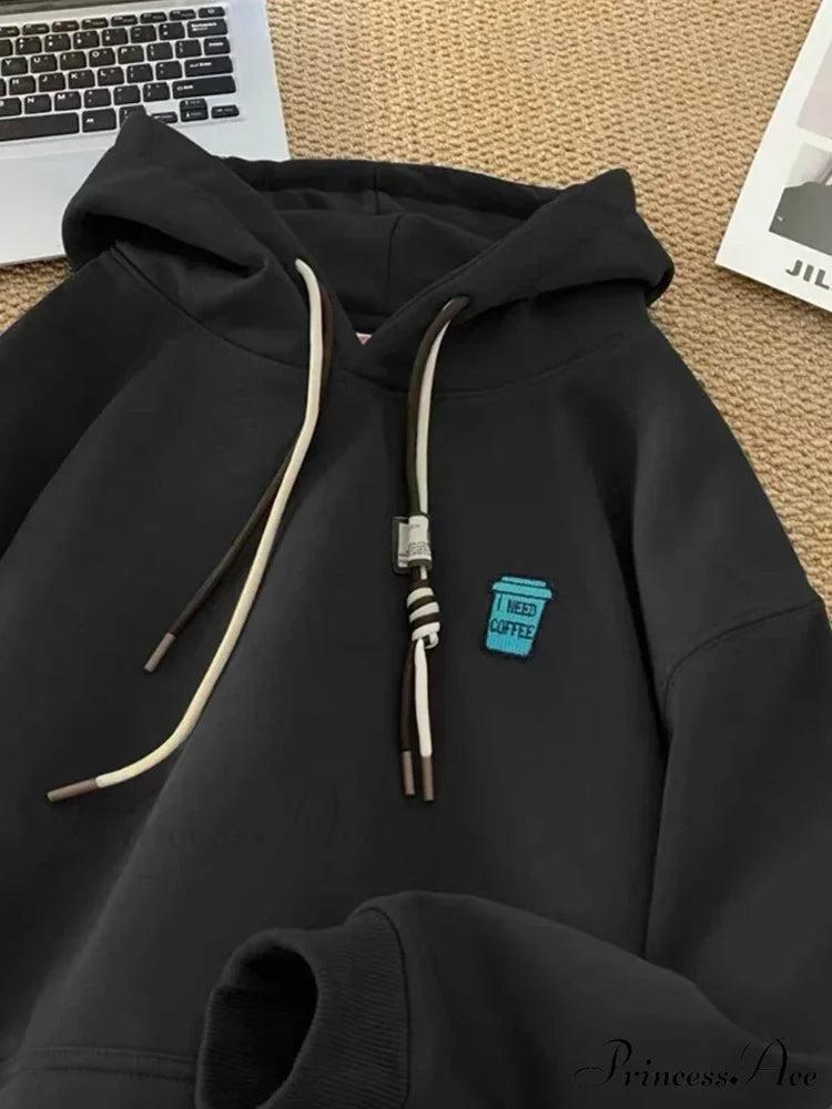 ’I Require Coffee’ Graphic Fleece Hoodie Black / M(40-45KG) hoodies-241228