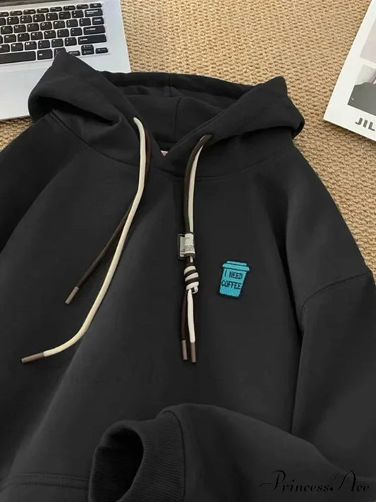 ’I Require Coffee’ Graphic Fleece Hoodie Black / M(40-45KG) hoodies-241228