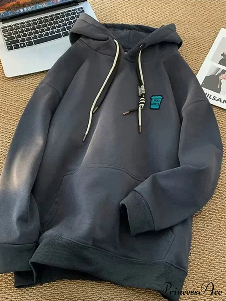 ’I Require Coffee’ Graphic Fleece Hoodie Dark Grey / M(40-45KG) hoodies-241228