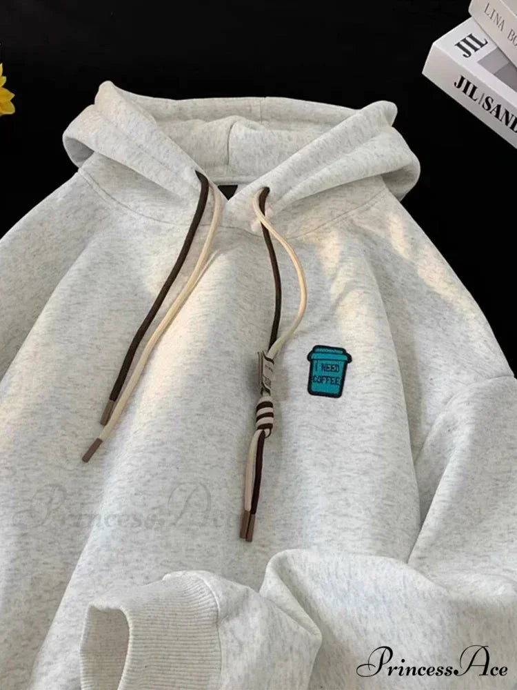 ’I Require Coffee’ Graphic Fleece Hoodie GRAY / M(40-45KG) hoodies-241228