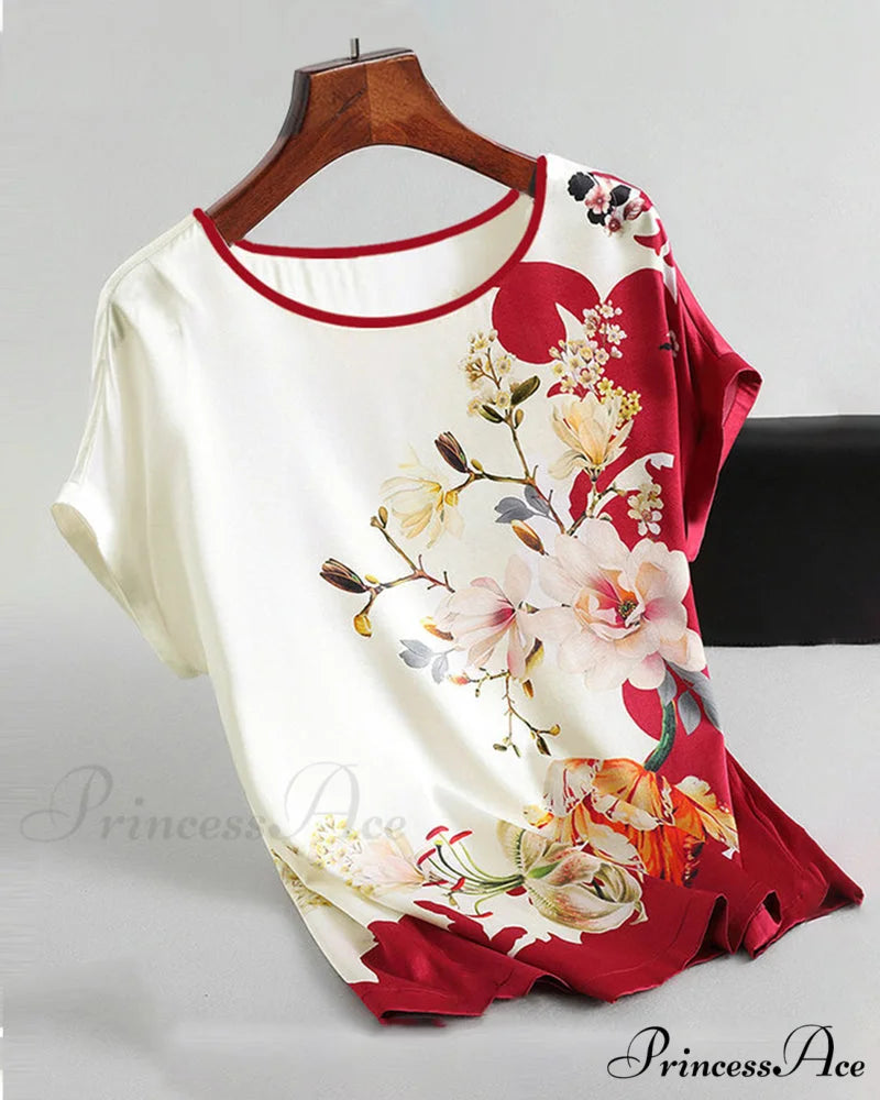 Ice T-Shirt Short-Sleeved with Silk Print Red / M