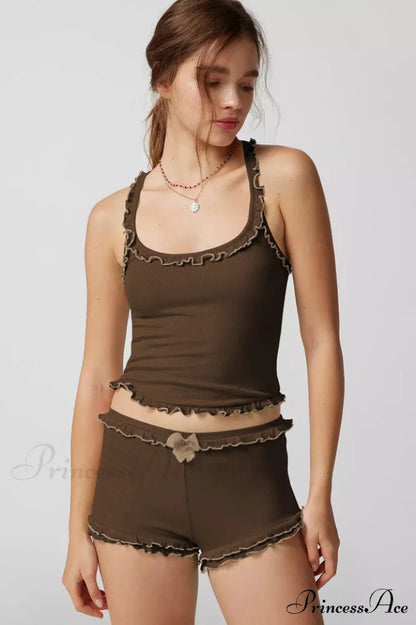 Idalia Corset Top Charming + Shorts Set XS / Coffee