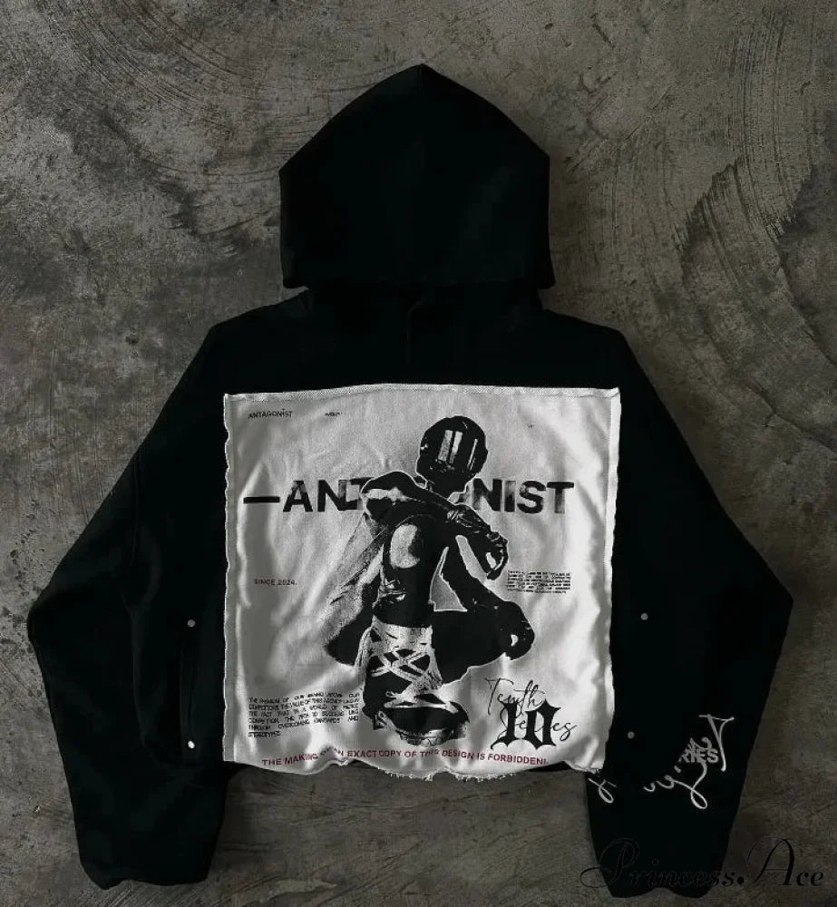 Illustrated Graphic Printed Hoodie black3 / S hoodies-241228