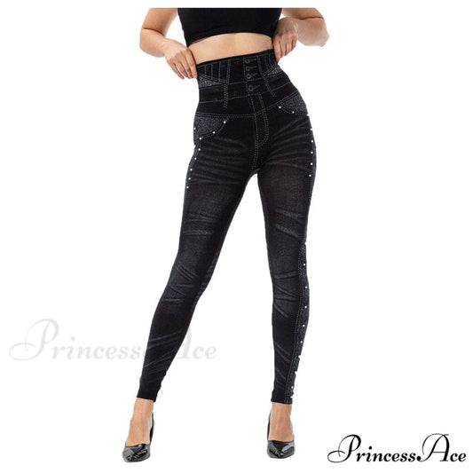 Imitation Cowboy Leggings Female Pantalones Pop Black / S