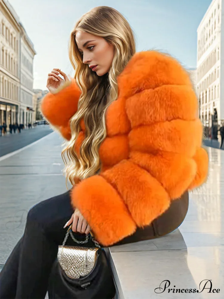 Imitation Fur Patchwork Bunny Fur Overcoat Camel / S overcoats-241228