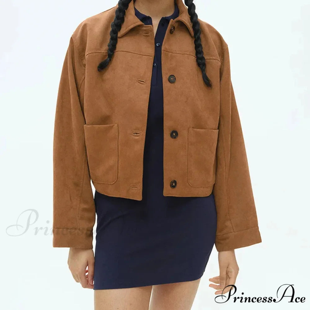 Imitation Leather Collar Dual-Buttoned Overcoat brown1 / S overcoats-241228