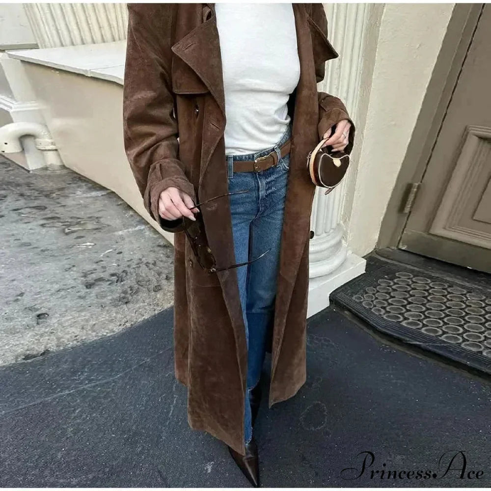 Imitation Leather Collar Dual-Buttoned Overcoat overcoats-241228