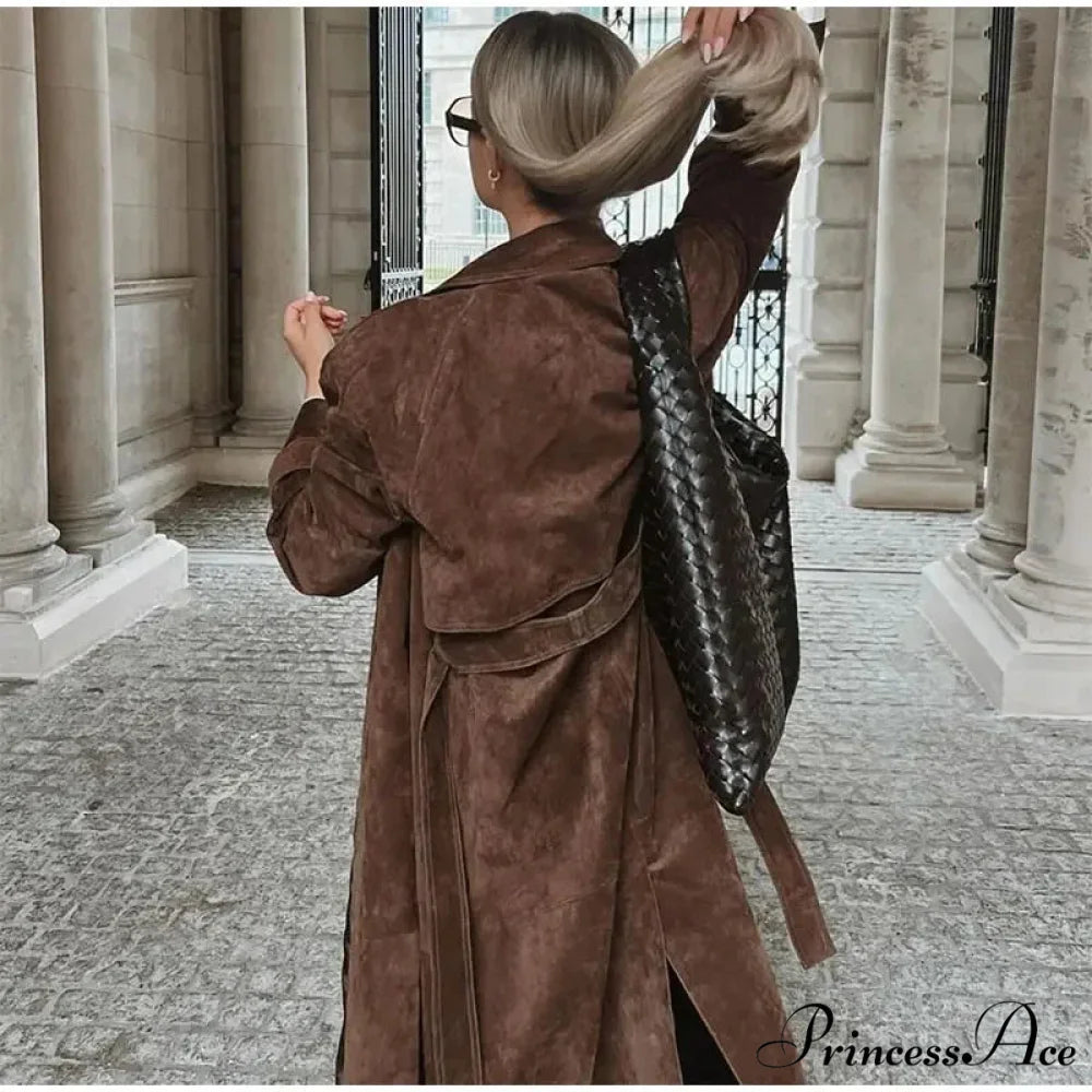 Imitation Leather Collar Dual-Buttoned Overcoat overcoats-241228