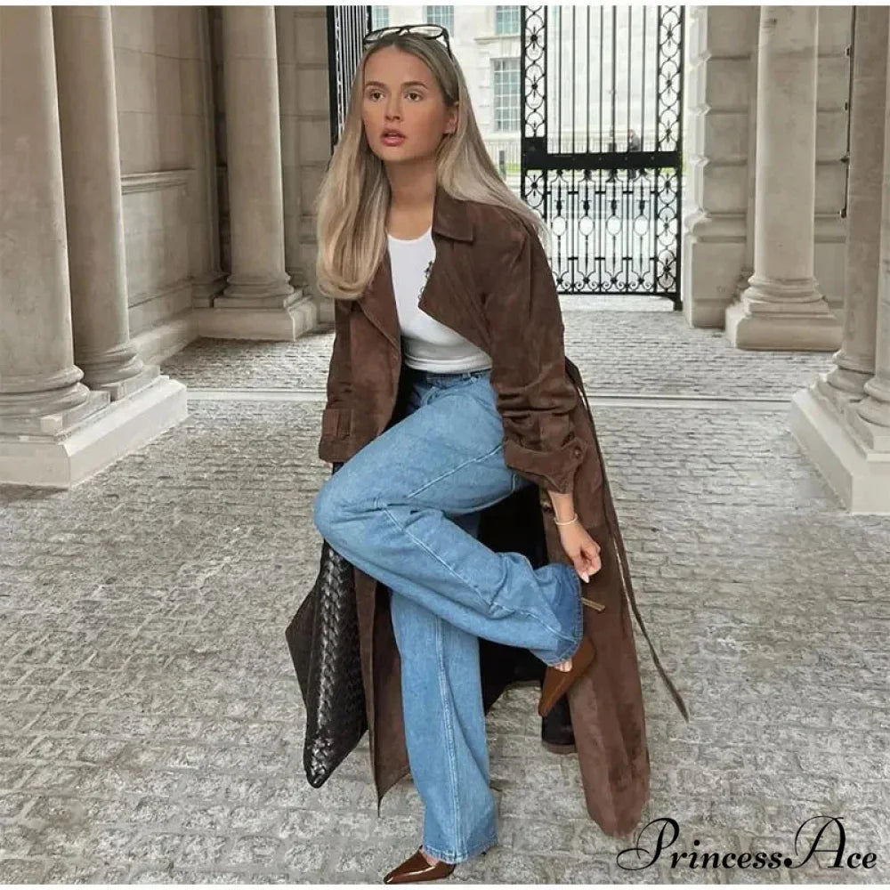 Imitation Leather Collar Dual-Buttoned Overcoat overcoats-241228